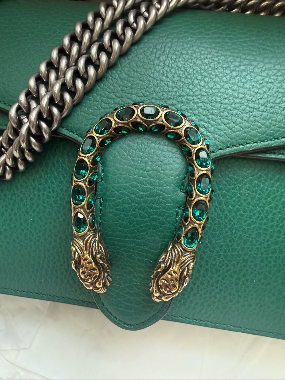 Authentic Gucci Dionysus Emerald Green Leather Shoulder Bag Serpent Detail - Picture 8 of 16